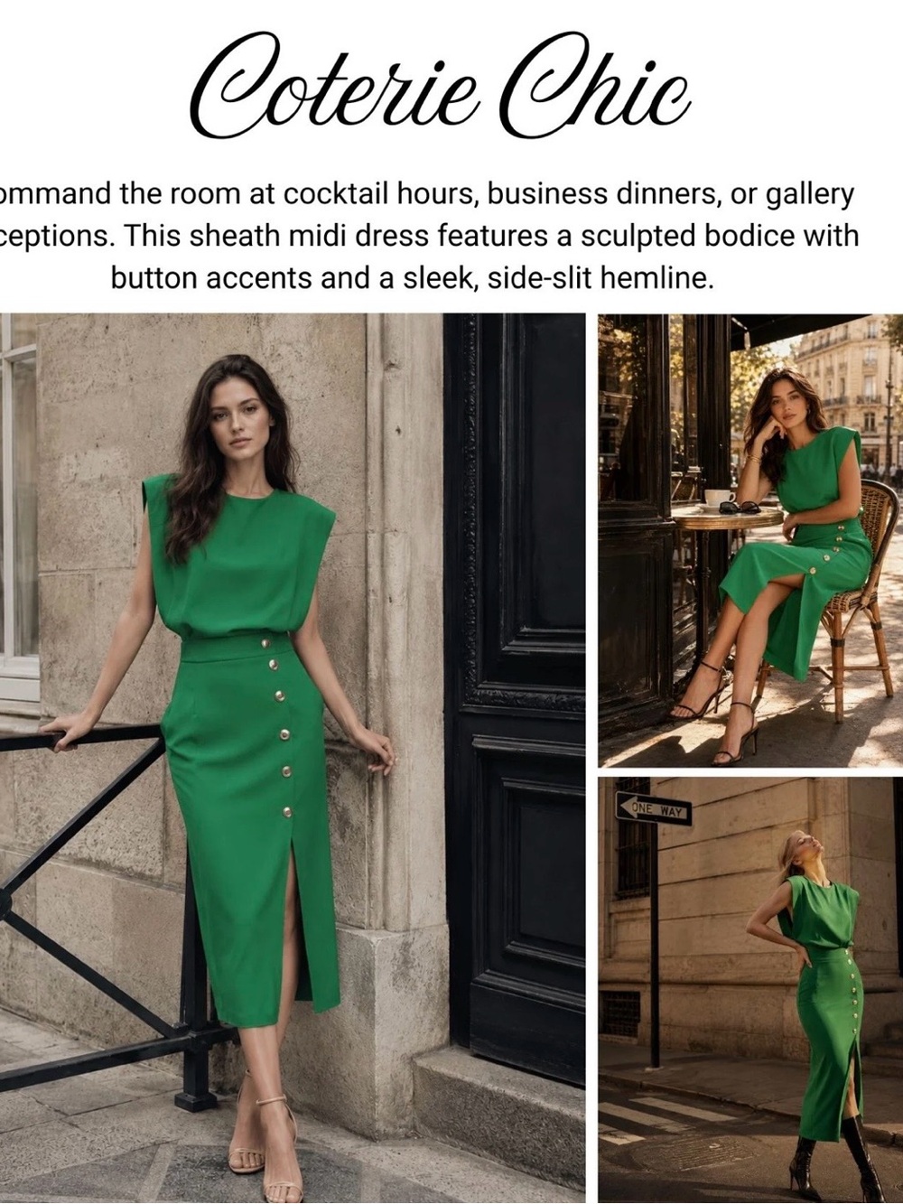 FeHaute Green Sculpted Sheath Midi Dress, size 6